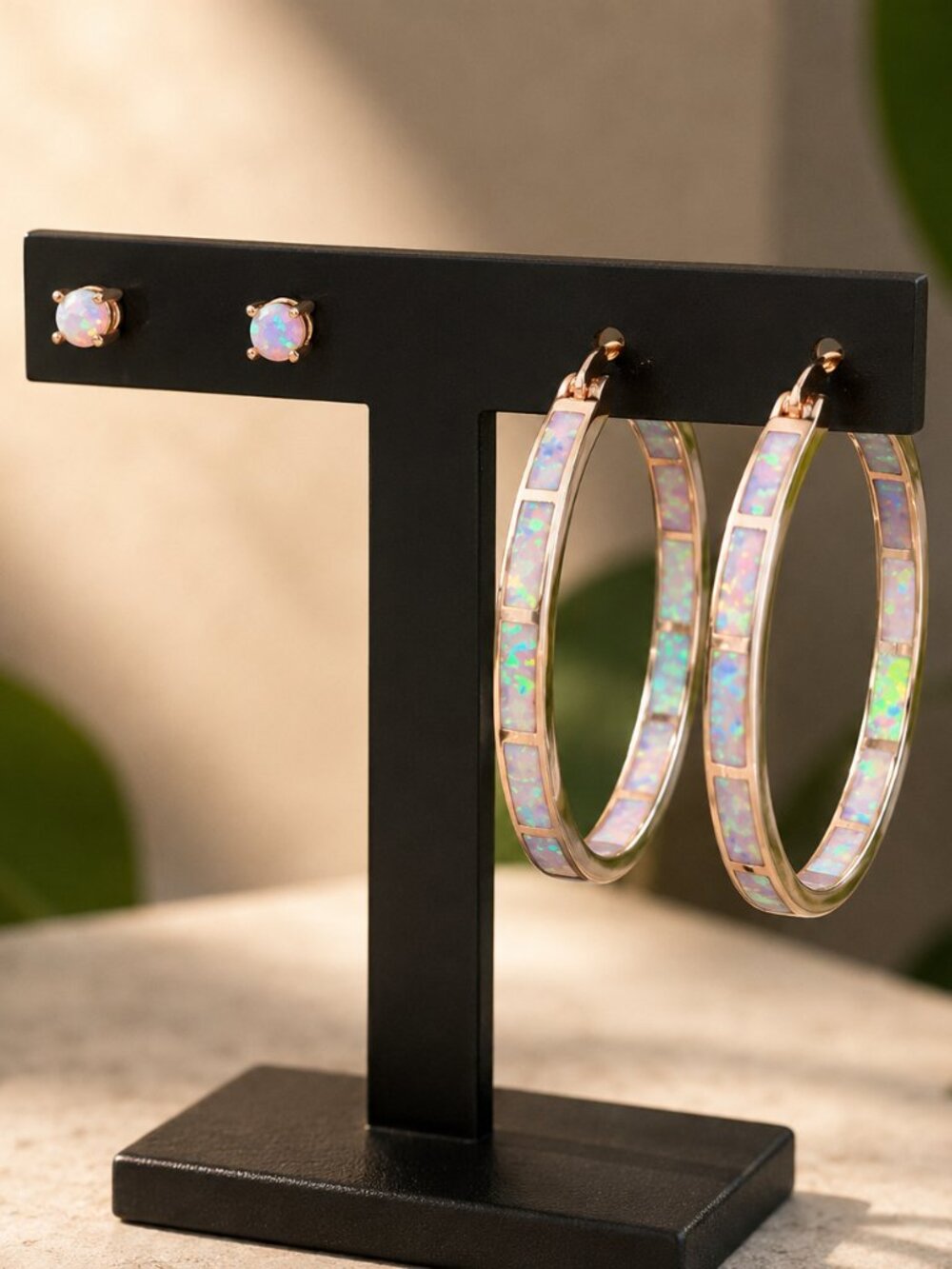 Opal Hoop & Stud Earrings | Rose Gold Plated | Matching Set